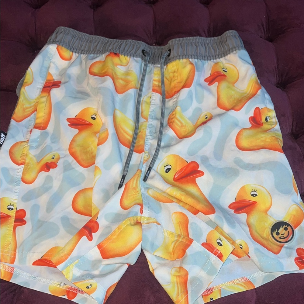 Neff Duck Print Swim Trunks - Yellow and Blue